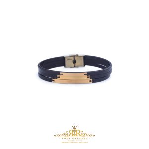 دستبند چرم و طلا مردانه - کد VM158